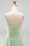 Pink Chiffon A Line Spaghetti Straps Pleated Long Wedding Guest Dress