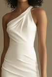 White One Shoulder Satin Short Bodycon Short Graduation Dress