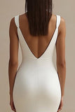 White Satin Mermaid V Neck Long Formal Dress with Slit