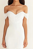 White Chiffon Off the Shoulder Mermaid Pleated Long Formal Dress