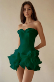 Black Chiffon A-Line Strapless Ruffled Cocktail Dress