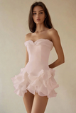 Black Chiffon A-Line Strapless Ruffled Cocktail Dress