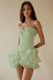 Black Chiffon A-Line Strapless Ruffled Cocktail Dress