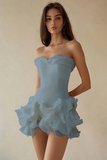 Black Chiffon A-Line Strapless Ruffled Cocktail Dress