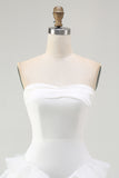White A-Line Strapless Chiffon Ruffled Short Graduation Dress