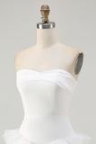 White A-Line Strapless Chiffon Ruffled Short Graduation Dress