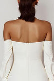 White Bodycon Off the Shoulder Long Sleeves Mini Graduation Dress with Bow
