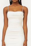 White Satin Spaghetti Straps Mermaid Long Formal Dress with Slit