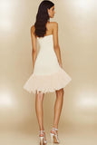 Strapless White Satin Bodycon Short Graduation Dress with Ruffles