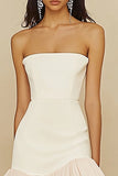 Strapless White Satin Bodycon Short Graduation Dress with Ruffles