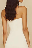 Strapless White Satin Bodycon Short Graduation Dress with Ruffles