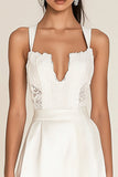 White A Line Halter Satin Short Graduation Dress with Lace