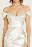 White Bodycon Off the Shoulder Satin Mini Graduation Dress