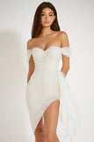 Sparkly White Sequins Bodycon Off the Shoulder Short Graduation Dress