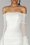 White Chiffon Mermaid Ruffled Long Graduation Dress with Long Sleeves