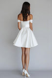 Satin White A Line Off the Shoulder Short Graduation Dress