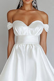 Satin White A Line Off the Shoulder Short Graduation Dress