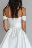 Satin White A Line Off the Shoulder Short Graduation Dress