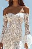 Lace White Off the Shoulder Mermaid Boho Maxi Dress with Sleeves