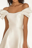 Ivory Off the Shoulder A Line Satin Short Graduation Dress