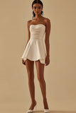Ivory Satin Strapless Short A Line Graduation Dress