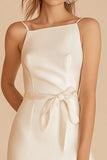 Ivory Bodycon Spaghetti Straps Short Graduation Dress with Sash