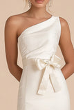 White One Shoulder Bodycon Short Graduation Dress with Slit