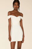 Off the Shoulder White Satin Short Bodycon Graduation Dress