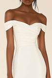 Off the Shoulder White Satin Short Bodycon Graduation Dress