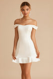 Off the Shoulder White Bodycon Ruffled Short Graduation Dress