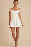 White A Line Short Satin Graduation Dress with Ruffles