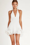 White Bodycon Halter Chiffon Short Graduation Dress with Ruffles