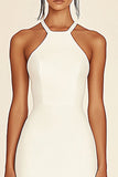 White Halter Bodycon Satin Short Graduation Dress
