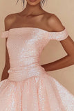 Sparkly Pink Sequins Off the Shoulder Short Graduation Dress