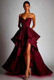 Fuchsia Sweetheart A Line Ruffled High Low Formal Dress