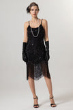 Black Golden Sequin Spaghetti Straps Bodycon Short 1920s Flapper Dress with Tassels