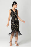 Black Burgundy Sequin V Neck Bodycon Fringed Short 1920s Dress