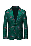 Dark Green Floral Notched Lapel One Button Men's Formal Blazer