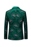 Dark Green Floral Notched Lapel One Button Men's Formal Blazer