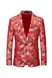 Red Floral One Button Fitted Notched Lapel Men's Formal Blazer