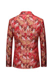 Red Floral One Button Fitted Notched Lapel Men's Formal Blazer