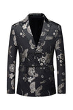 Black Peaked Lapel Floral Single-breasted Men's Formal Blazer