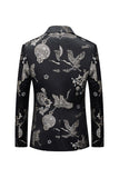 Black Peaked Lapel Floral Single-breasted Men's Formal Blazer