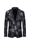 Black Floral Peak Lapel One Button Men's Formal Blazer