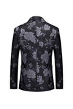 Black Floral Peak Lapel One Button Men's Formal Blazer