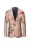 Rose Gold Single Breasted Notched Lapel Printed Men's Formal Blazer