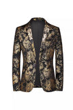 Black Golden Single Breasted Notched Lapel Printed Men's Formal Blazer