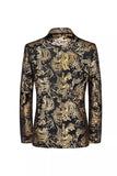 Black Golden Single Breasted Notched Lapel Printed Men's Formal Blazer