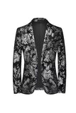 Black Golden Single Breasted Notched Lapel Printed Men's Formal Blazer