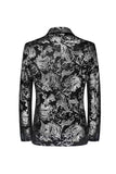 Black Golden Single Breasted Notched Lapel Printed Men's Formal Blazer
